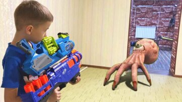 Kid vs Funny Monster with Toy Blaster Adventure Playtime Story