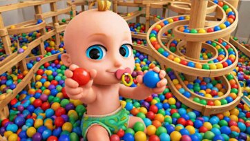 Cute Baby Playing in Giant Ball Pit with Rainbow Marble Run Fun